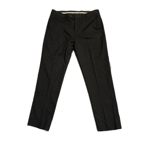 Men’s Solid Black Pleated Slim Fit Dress Pants 34 S - Picture 1 of 3